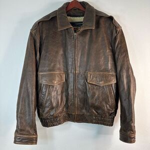 Vintage Wilson’s Leather Brown Leather Aviator Bomber Jacket Men XL Sherpa Lined
